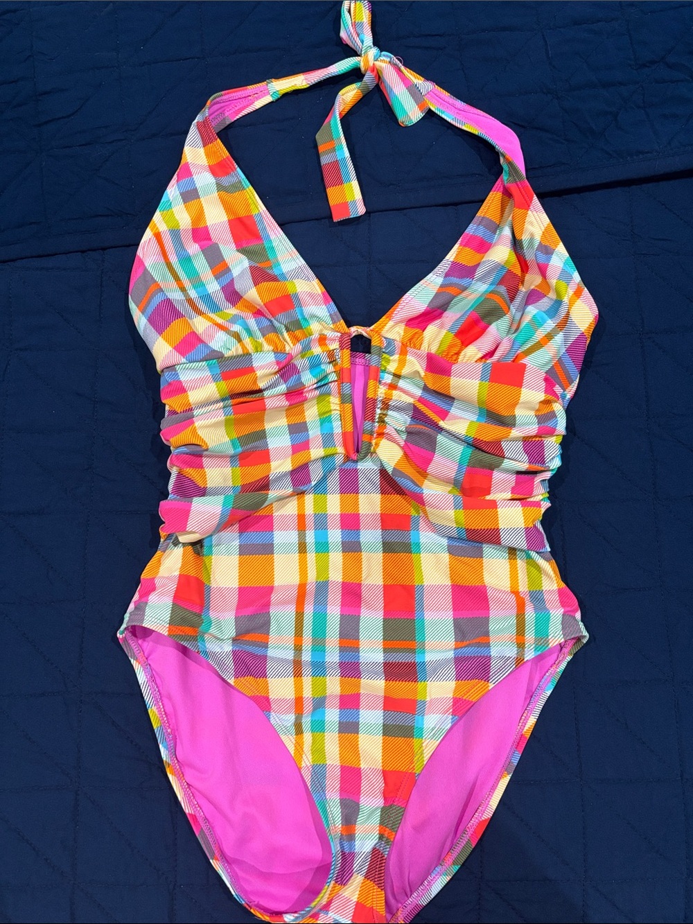 Like New!!! Womans Multicolor Plaid One-Piece Swimsuit - Pink Accents